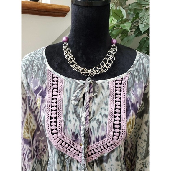 Marc Bouwer Multicolor Long Sleeve Round Neck Drawstring Top Blouse Size Large - Picture 2 of 12